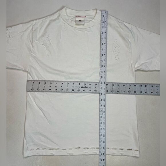 MOOJIMOOJI Distressed T-shirt Women Small Oversized White Short Sleeve - Picture 8 of 8